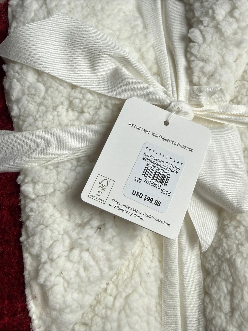 Pottery Barn Modern Fair Isle Throw Blanket Red 50X60” NWT CottageCore Farmhouse